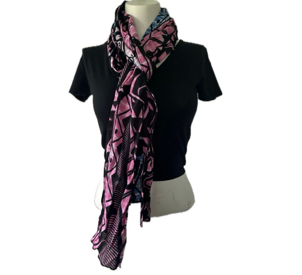 Missing Polynesia NWOT Hawaiian Tribal Print Ombre Pink Blue Handmade Scarf